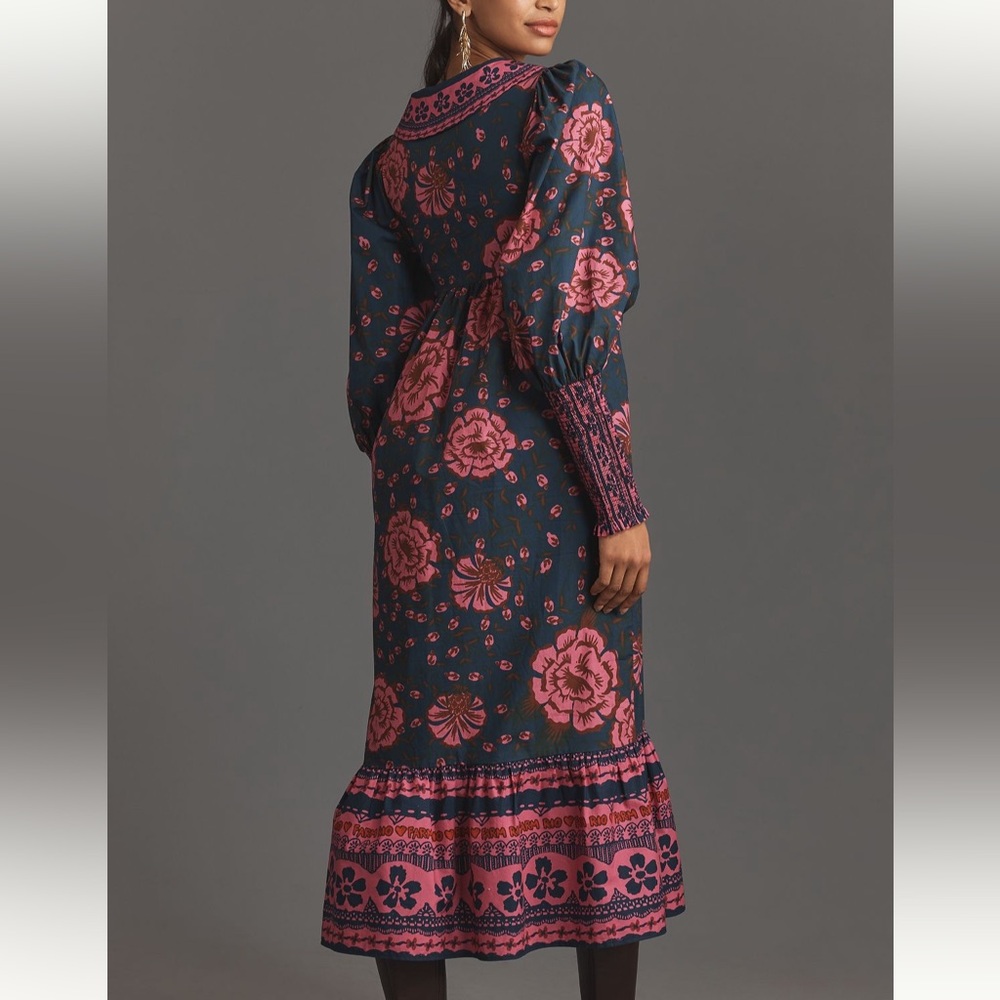NWT Farm Rio x Anthropologie Puff-Sleeve V-Neck Midi Dress Sz Xl - Picture 4 of 7